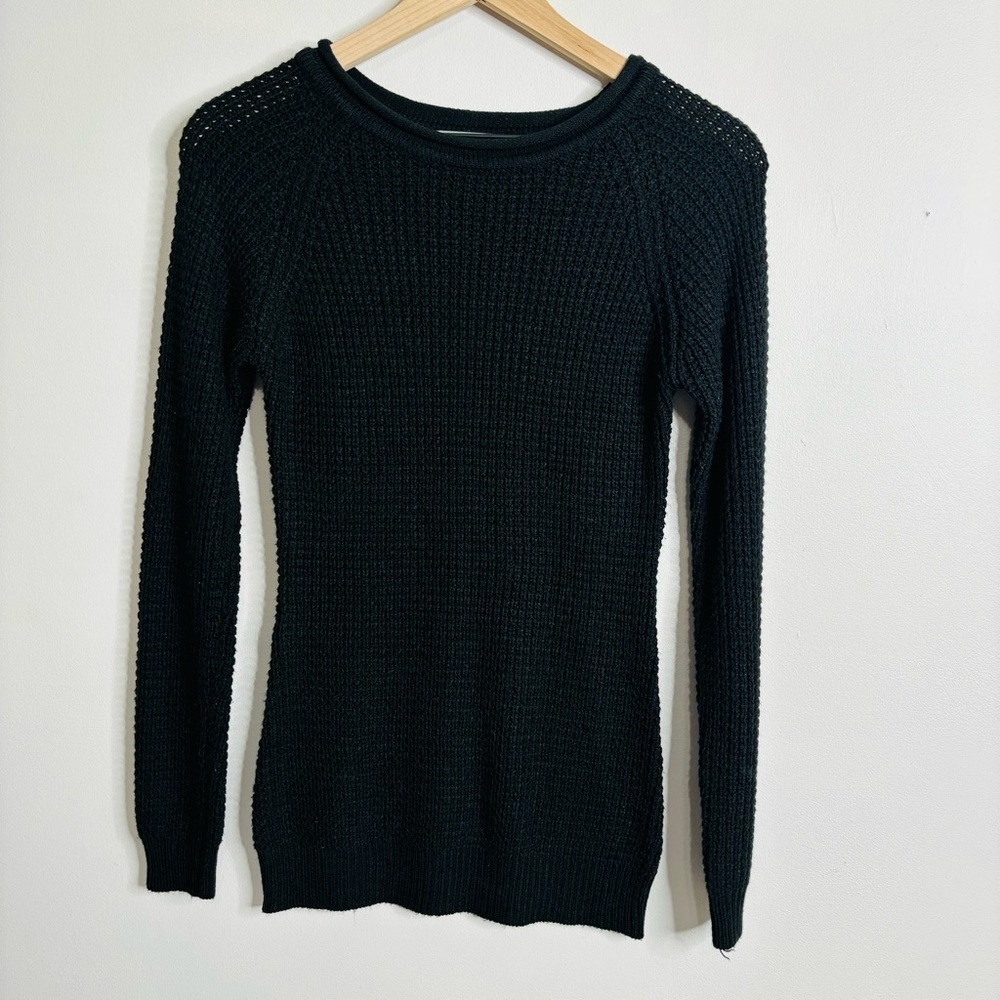 2Sable Black Crewneck Long Sleeve Thermal Knit Pullover Sweater Size Small